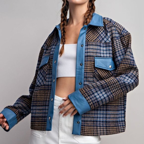 Last 1!  NWT Faux Leather Plaid Jacket - Picture 4 of 11